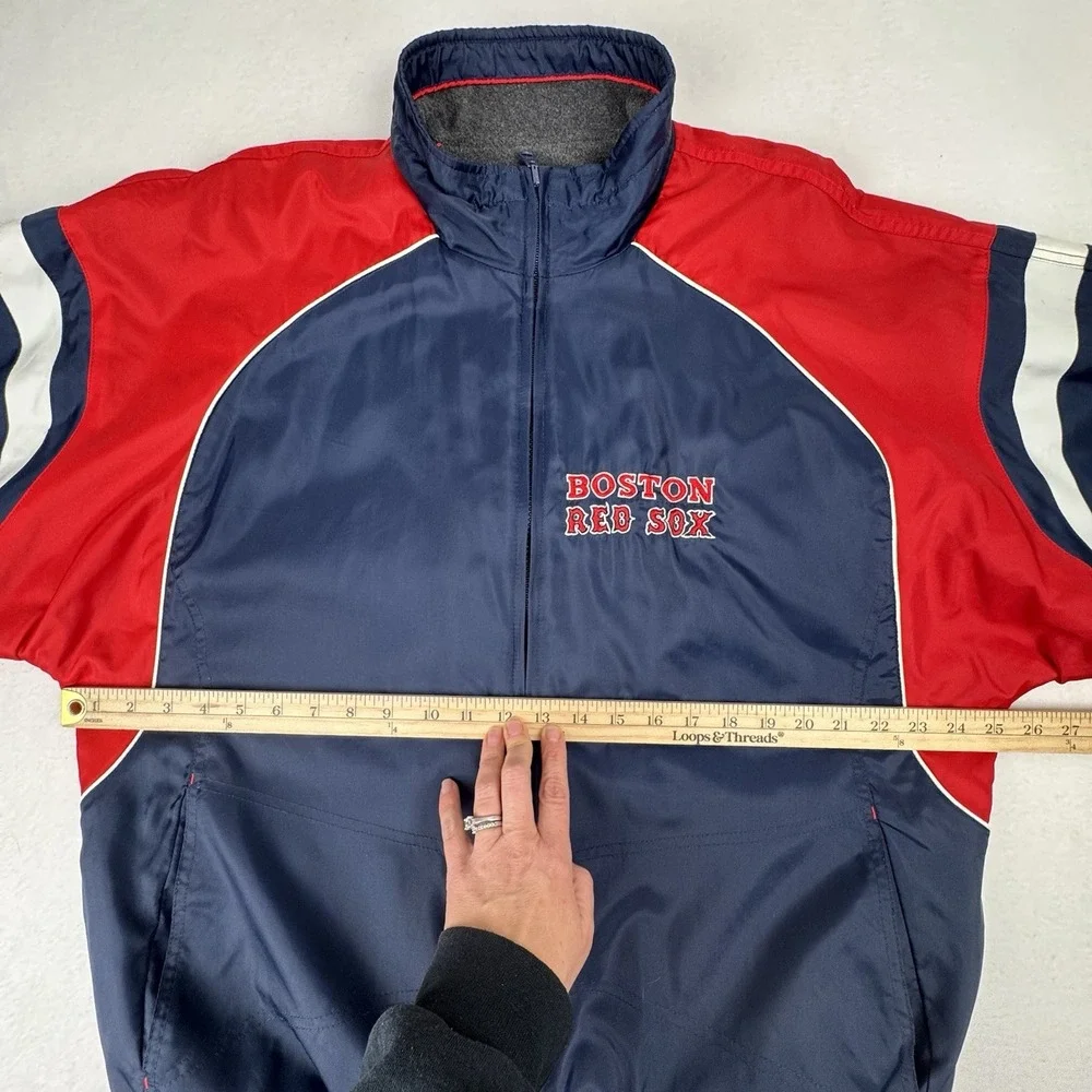 Boston Red Sox‎ Reversible Dugout Jacket M MLB Nylon Fleece Full Zip Navy Red